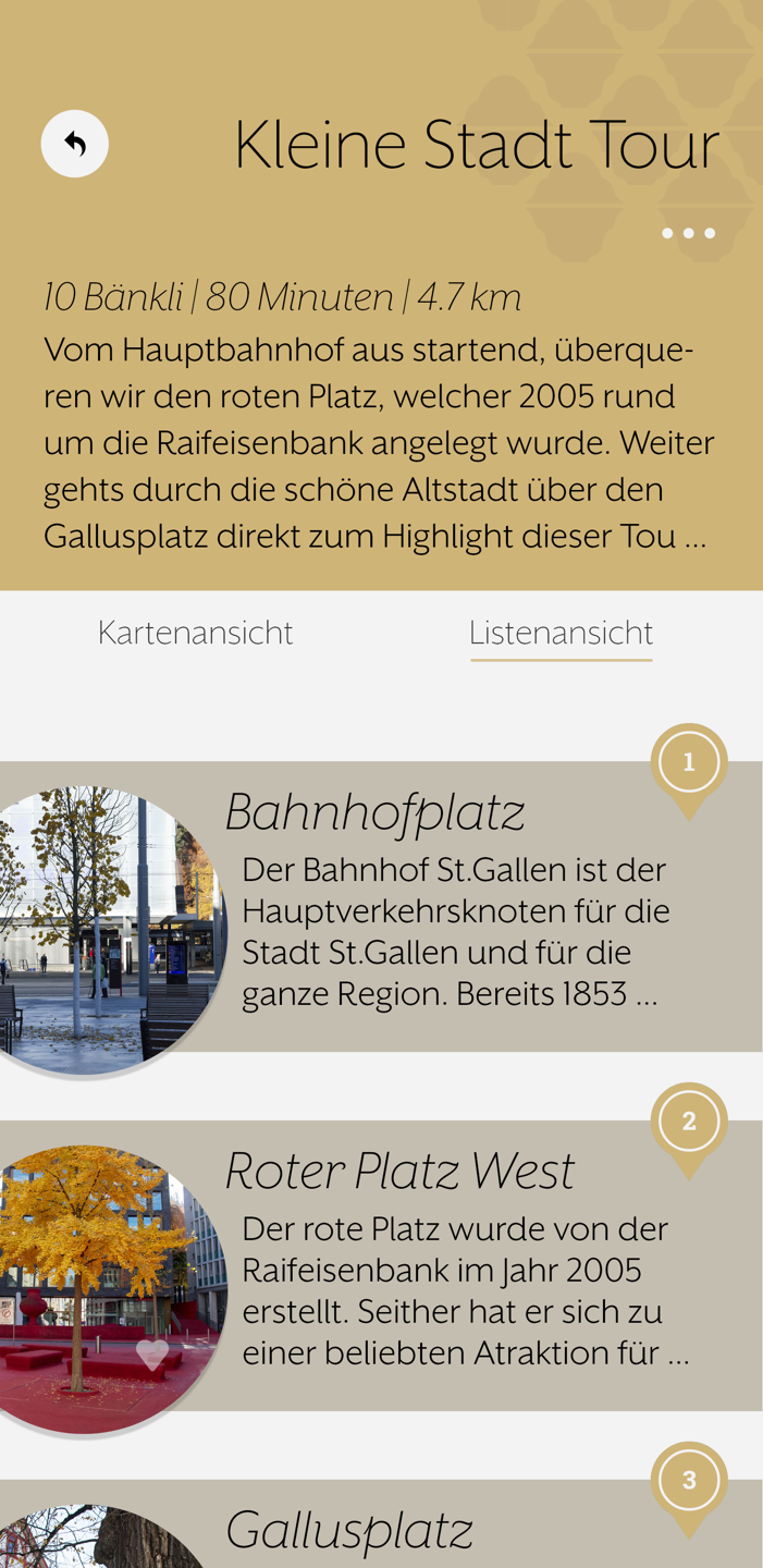 Bänkli Guide - Tour list view
