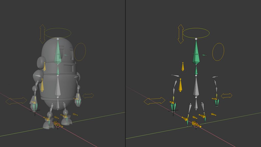 Image of rigging a tiny robot model in Blender